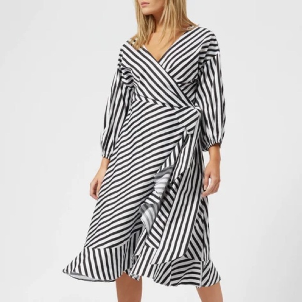 Gestuz Striped Black and White Wrap Dress